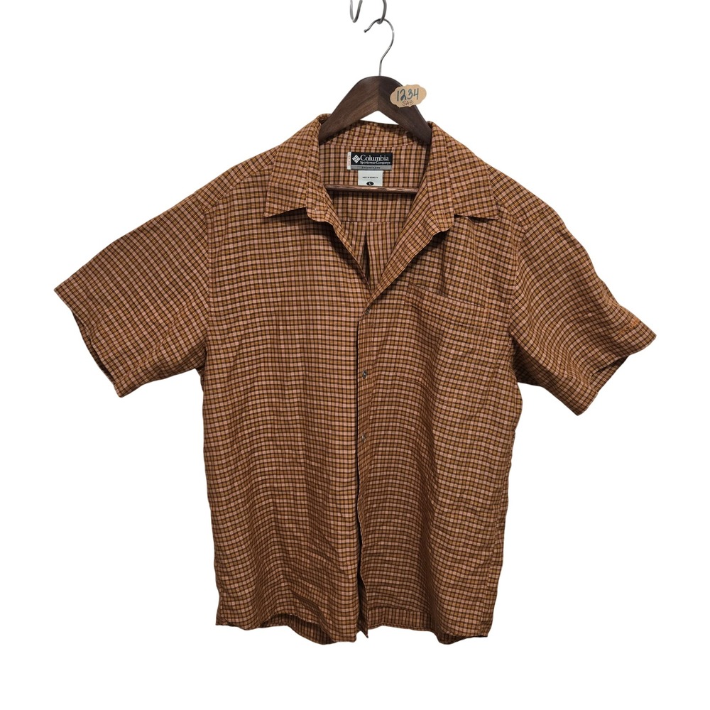 Columbia Mens Orange Plaid Short Sleeve‎ Button Down Shirt Modal Blend Large